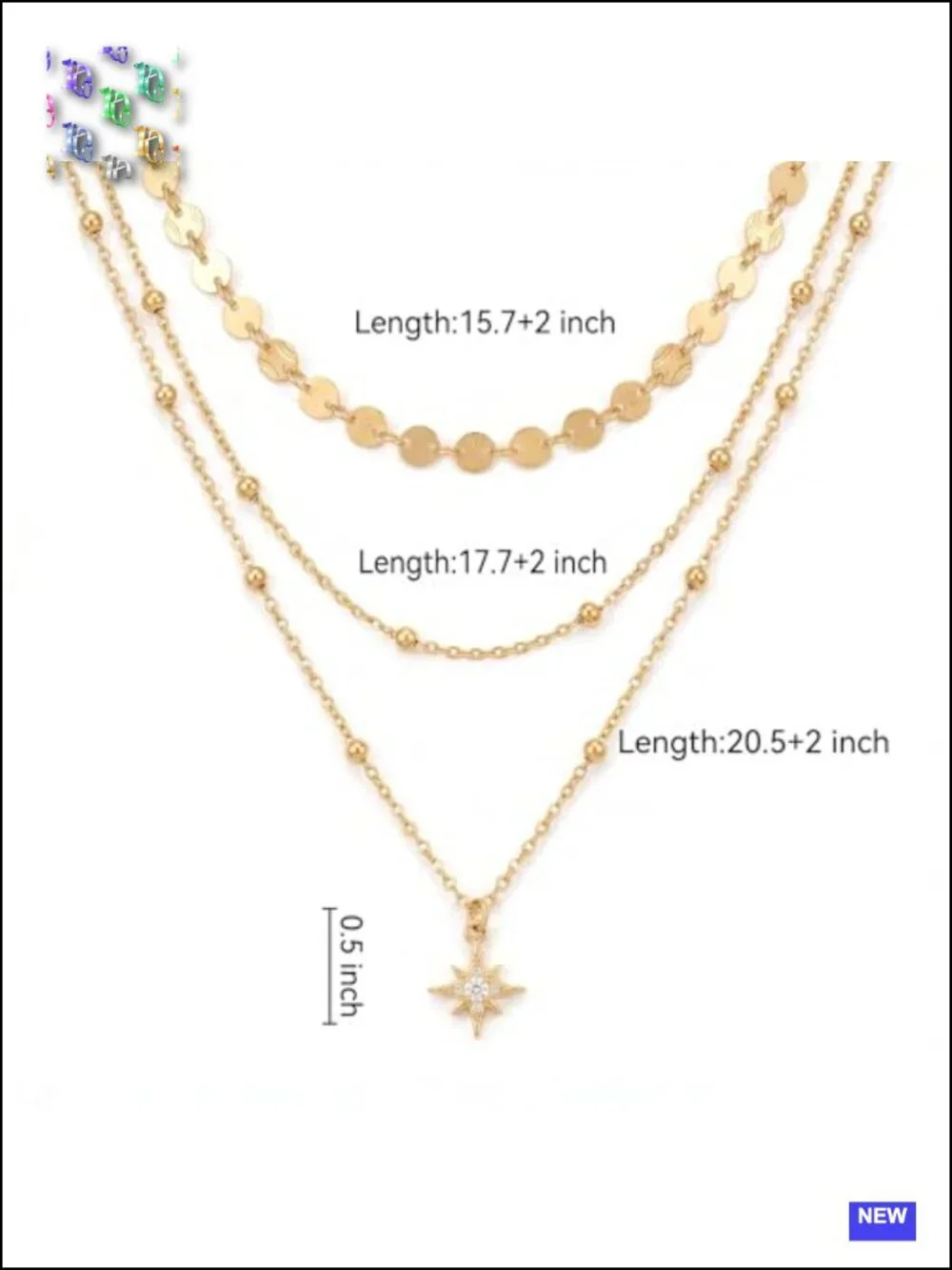 3Pcs Gold Layered Stackable Choker Pendant Set, Waterproof Adjustable 14K Gold
